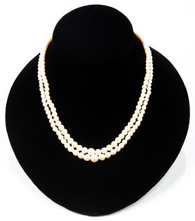 Antique Graduated Two Strand Pearl Necklace with Gold