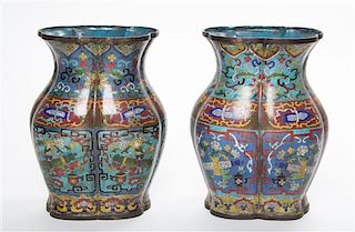 * A Pair of Chinese Cloisonne Lobed Vases. Height 10 1/4 inches.