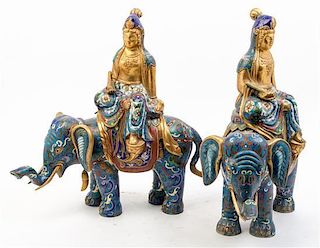 * A Pair of Cloisonne Figural Groups Height 20 1/2 inches.
