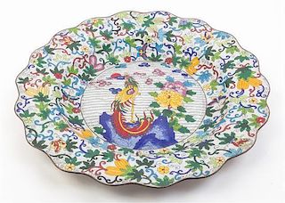 * Two Cloisonne Chargers Diameter of larger 20 3/4 inches.