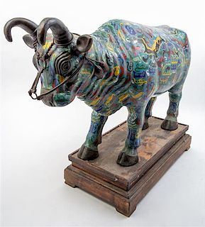 * A Large Cloisonne Model of a Bull Height 22 x width 10 1/2 x depth 25 inches.