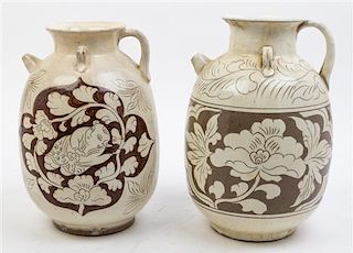 * Six Cizhou Style Glazed Ceramic Vessels Height of tallest 18 1/2 inches.