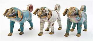 * Three Cloisonne Models of Dogs Width 15 1/2 inches.