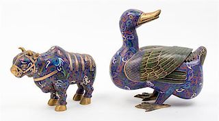 * Three Cloisonne Models of Animals Width of first 11 inches.