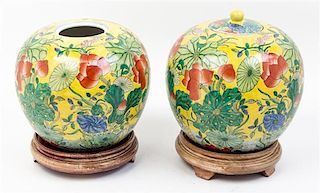 A Pair of Chinese Porcelain Ginger Jars Height 10 1/2 inches.