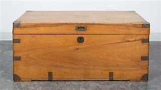 A Chinese Export Campaign Style Trunk Height 18 1/2 x width 41 1/4 x depth 20 1/2 inches.