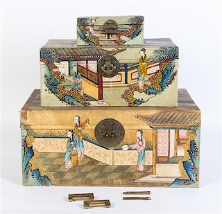 * A Set of Three Chinese Export Boxes Length of largest 22 inches.
