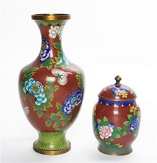 A Group of Cloisonne Articles Height of first 12 3/4 inches.
