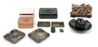 * A Collection of 21 Chinese Hardstone Articles Length of longest 12 1/8 inches.