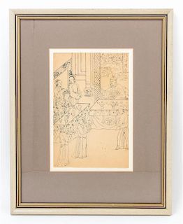 A Chinese Woodblock Print Height 9 x width 6 inches.