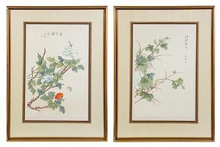 * Two Chinese Watercolors on Silk 20 1/2 x 12 3/4 inches.