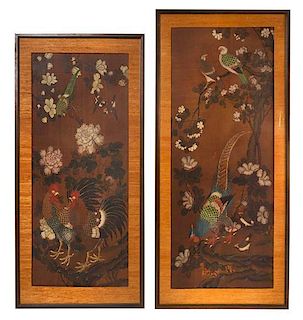 Two Ink and Color Paintings on Silk Height of larger 50 1/4 x width 22 1/2 inches.