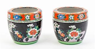 * A Pair of Japanese Porcelain Cache Pots Height 4 1/4 inches.