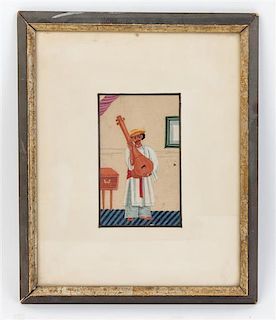 A Collection of Four Indian Miniature Paintings Height 5 1/2 x width 3 1/2 inches.