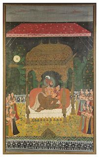 An Indian Painting on Silk Height 59 1/2 x width 35 inches.