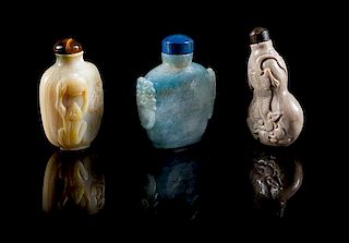 * Three Chinese Snuff Bottles Height of tallest 2 1/2 inches.