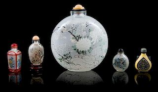 * Five Chinese Glass Snuff Bottles Height of tallest 7 inches.