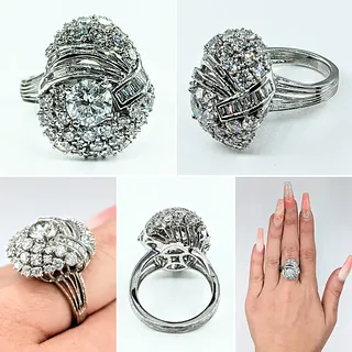 Unique 3.80ctw Diamond Cluster Ring - Platinum