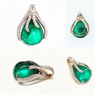 Rare Natural 10ct Emerald & Diamond Pendant 18k