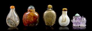 A Group of Five Snuff Bottles Height of tallest 2 3/8 inches.
