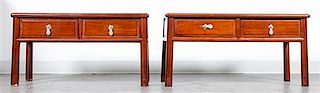 * A Pair of Chinese Rosewood Low Cabinets Height 16 1/2 inches.