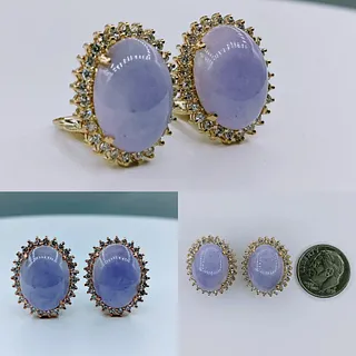 Vintage Lavender Jade & Diamond Clip On Earrings
