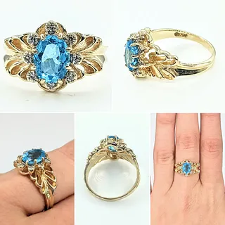 Elegant Blue Topaz & Diamond Dress Ring