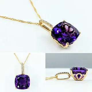 AAA Quality Amethyst & Diamond Pendant Necklace