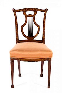 * A Dutch Marquetry Lyre Back Side Chair Height 36 3/4 inches.