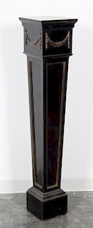 * A Parcel Gilt Ebonized Pedestal Height 52 x width 10 1/2 x depth 10 1/2 inches.