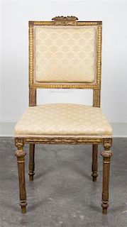 A Louis XVI Style Giltwood Side Chair Height 33 1/4 inches.