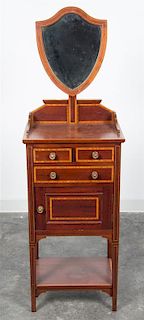 * A Sheraton Style Mahogany Dressing Table Height 59 x width 18 1/2 x depth 13 1/4 inches.