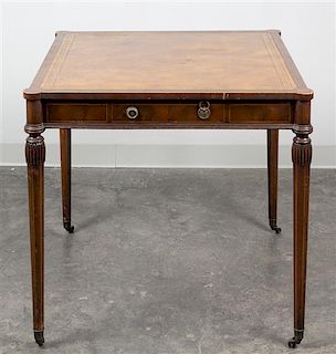 * A Sheraton Style Mahogany Side Table Height 28 3/4 x width 30 1/2 x depth 30 1/2 inches.