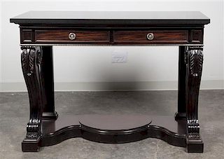 An American Classical Style Simulated Grain Console Table Height 37 1/4 x width 52 x depth 20 inches.