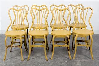* A Set of Eight Painted Steel Cafe Chairs Height 34 inches.