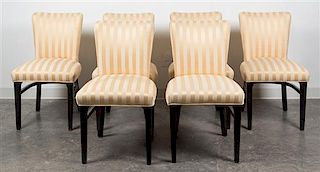 A Set of Six Art Deco Style Upholstered Dining Chairs Height 33 x width 19 1/4 x depth 19 inches.