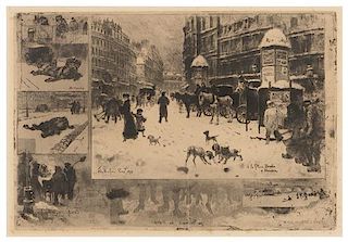 * Felix Hilaire Buhot, (French, 1847-1898), L'hiver a Paris, 1879