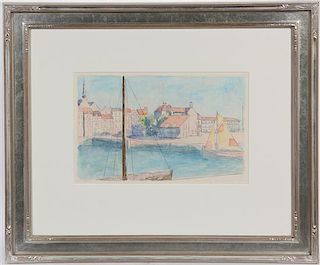 P. Roussel, (20th century), Honfleur #2, Honfleur #1 and View of Bay and Coastal Town (a group of three works)