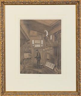 * E. Verse, (French, 19th century), E. Verse puy dans son atelier, Place Royale, 1869