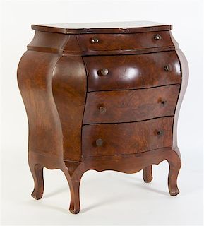 A Continental Diminutive Bombe Commode Height 20 3/8 x width 18 1/2 x depth 10 inches.