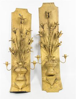 * A Pair of Painted Metal Wall Sconces Height 37 1/2 inches.