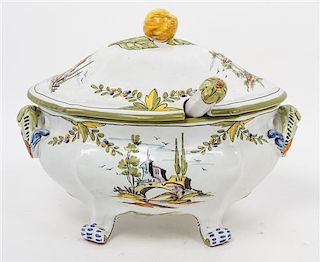 * A Quimper Covered Tureen Width of tureen 13 inches.