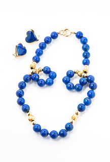 Lapis and Gold Earrings and Necklace