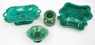 A Collection of Majolica Table Articles Height of footed tray 3 1/2 inches.