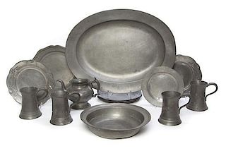 A Collection of Pewter Table Articles Length of longest 24 inches.
