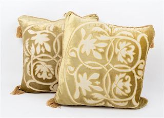 * A Pair of Velvet and Silk Throw Pillows Height 15 x width 15 inches.