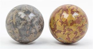 * A Pair of Small Marble Orbs. Diameter 4 inches.