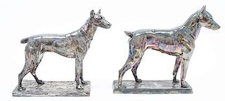 Two Silvered Metal Models of Dobermans. Height of taller 8 3/4 inches.