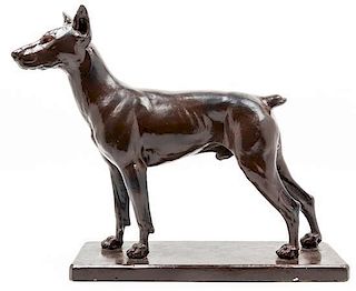 A Painted Wood Model of a Doberman. Height 17 inches.