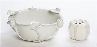 A White Glazed Porcelain Basin Width 8 3/4 inches.
